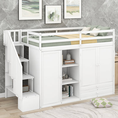 Functional Loft Bed With Shelves Wardrobes Drawers And Storage Ladder