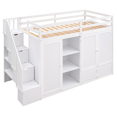 Functional Loft Bed With Shelves Wardrobes Drawers And Storage Ladder