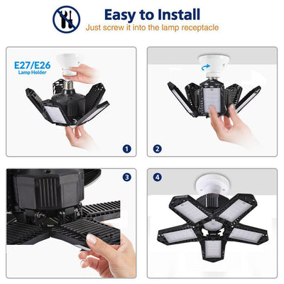 Foldable Garage Light With Five Adjustable Bright Panels