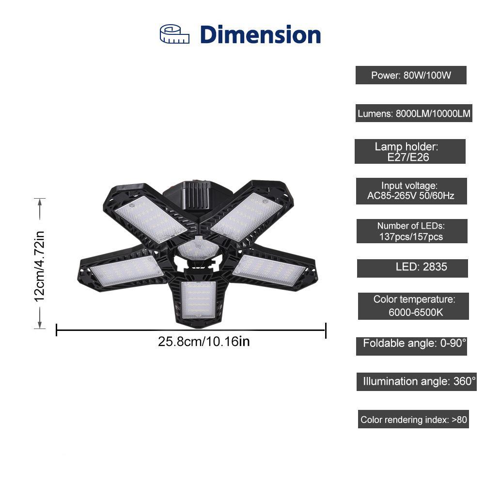Foldable Garage Light With Five Adjustable Bright Panels
