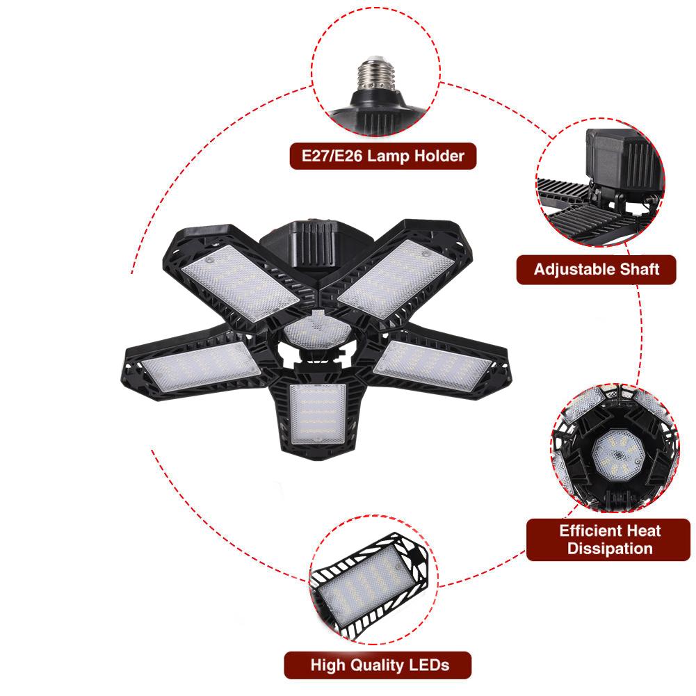 Foldable Garage Light With Five Adjustable Bright Panels
