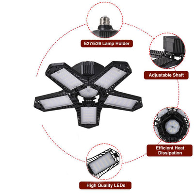Foldable Garage Light With Five Adjustable Bright Panels