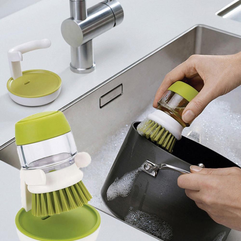 Press Type Dishwashing Brush Durable Easy Grip Cleaning Tool