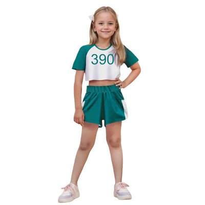Girls Players Costume Green Cropped T-shirt And Shorts Set