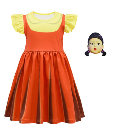 Girls Doll Costume Dress And Mask Set For Kids Party Play