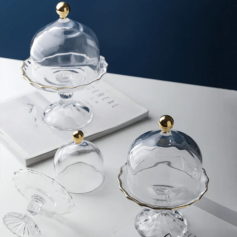 Glass Pastry Dome Stand Tall Nordic Tray With Dustproof Cover
