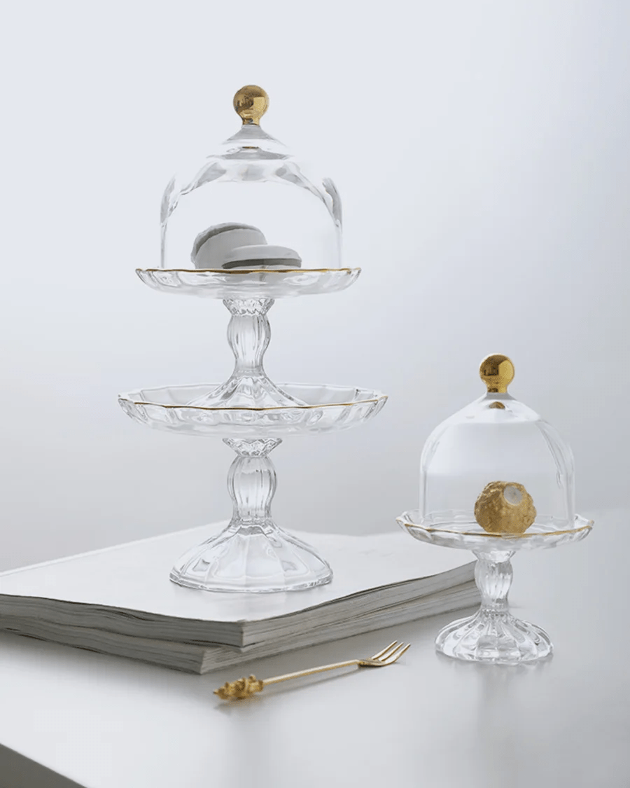 Glass Pastry Dome Stand Tall Nordic Tray With Dustproof Cover