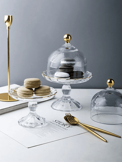 Glass Pastry Dome Stand Tall Nordic Tray With Dustproof Cover