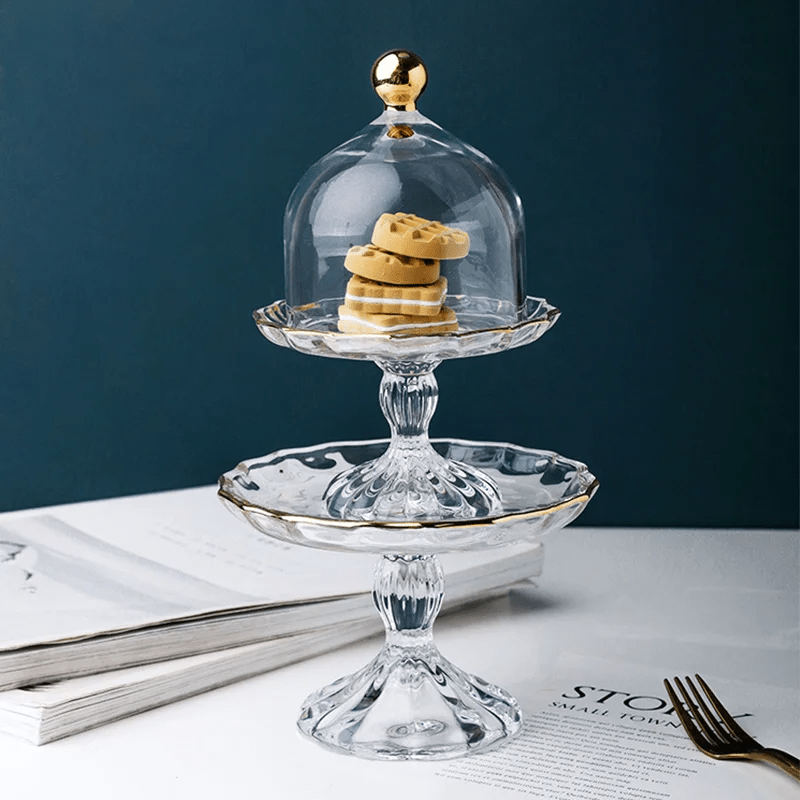 Glass Pastry Dome Stand Tall Nordic Tray With Dustproof Cover