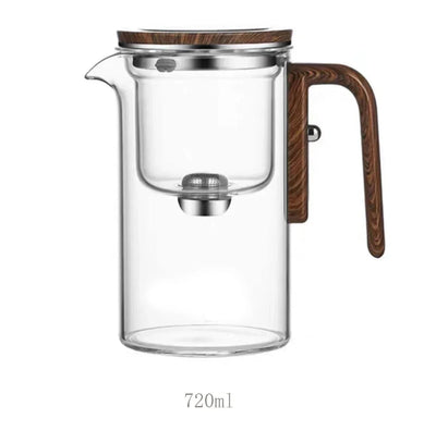 Glass Teapot With Magnetic Filter And Elegant Wooden Handle Design
