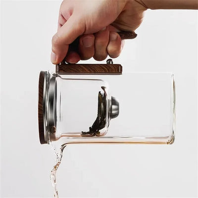 Glass Teapot With Magnetic Filter And Elegant Wooden Handle Design