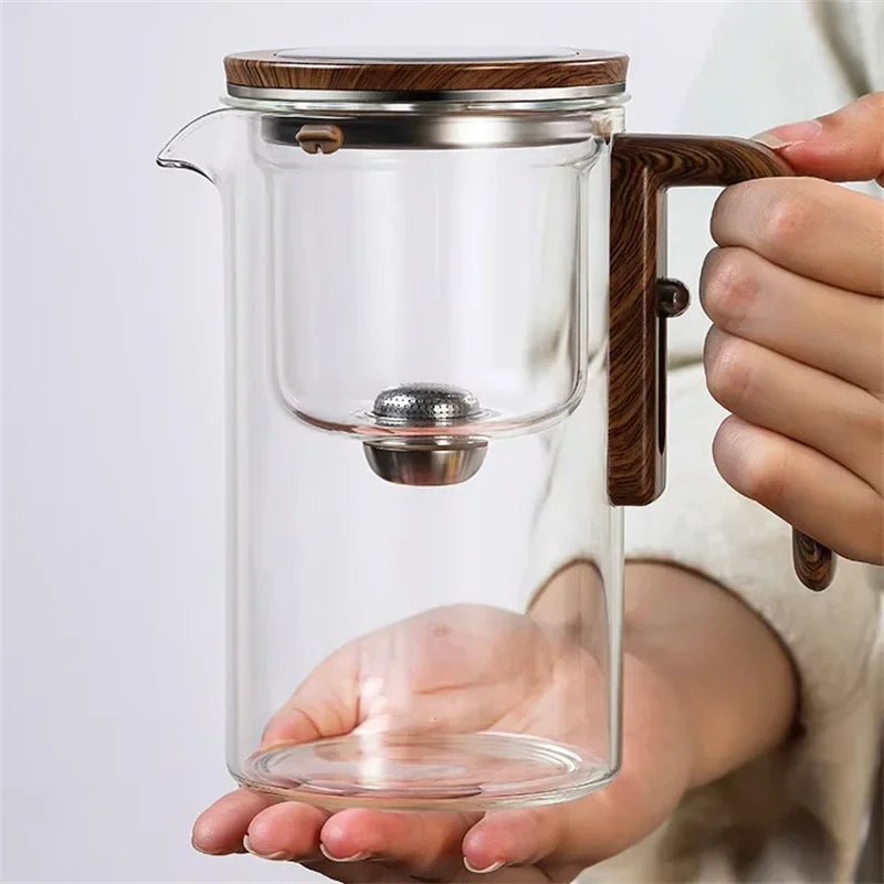 Glass Teapot With Magnetic Filter And Elegant Wooden Handle Design
