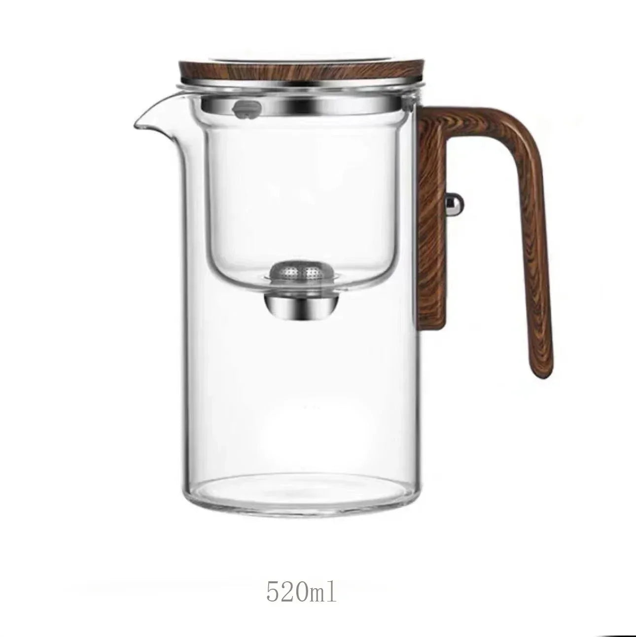 Glass Teapot With Magnetic Filter And Elegant Wooden Handle Design