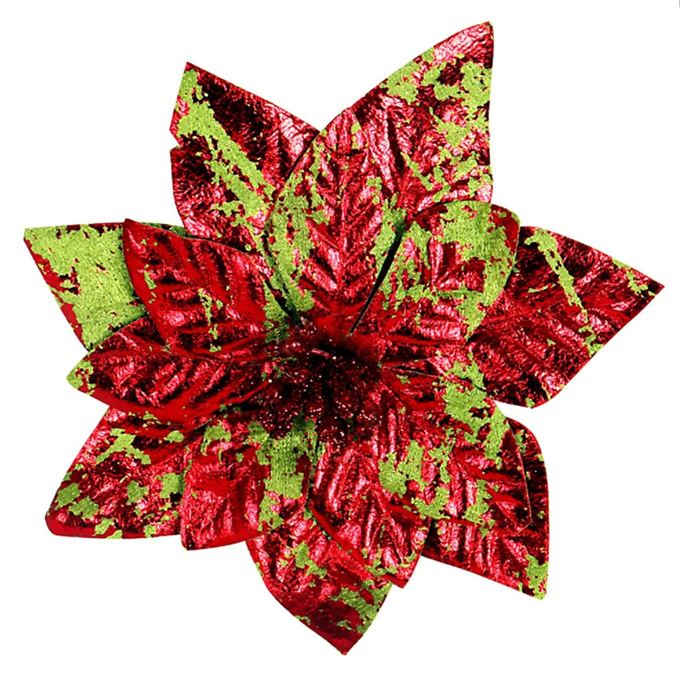 Glittering Artificial Poinsettia Flower Head With Festive Berry Accents