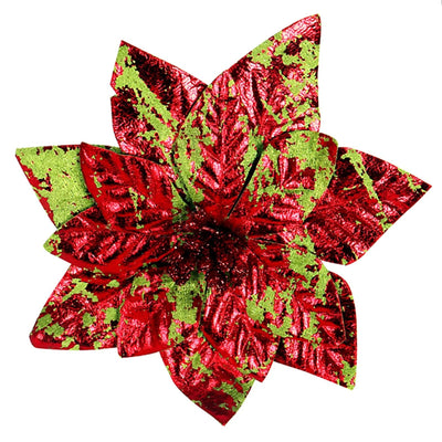 Glittering Artificial Poinsettia Flower Head With Festive Berry Accents