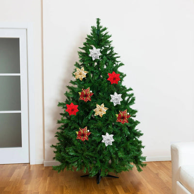 Glittering Artificial Poinsettia Flower Head With Festive Berry Accents