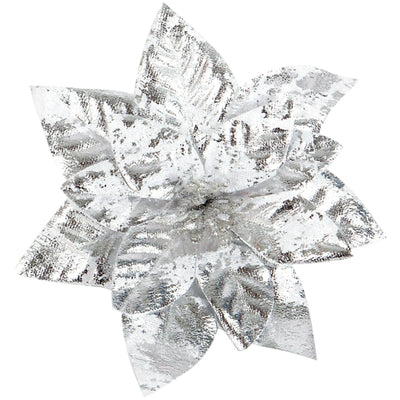 Glittering Artificial Poinsettia Flower Head With Festive Berry Accents