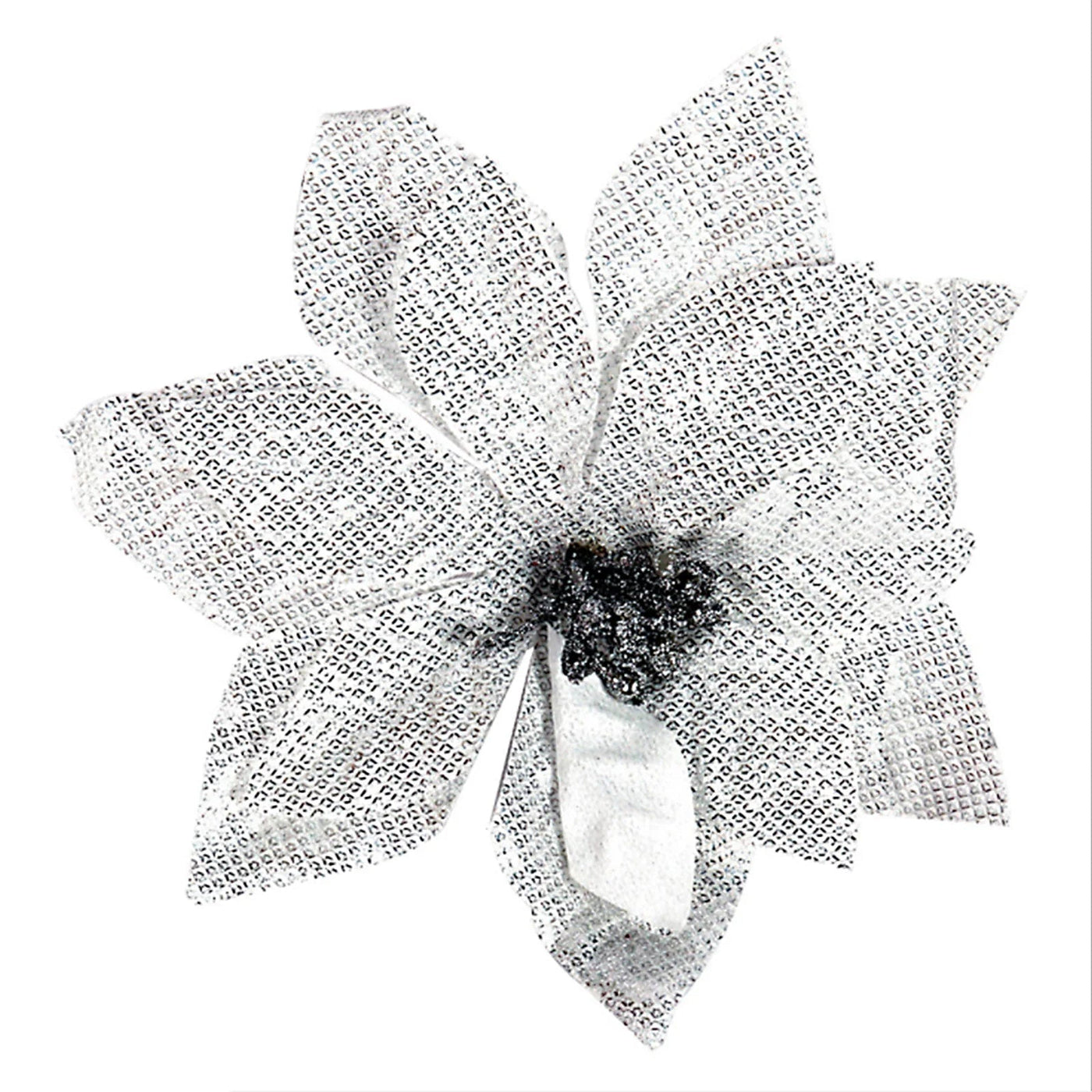 Glittering Artificial Poinsettia Flower Head With Festive Berry Accents