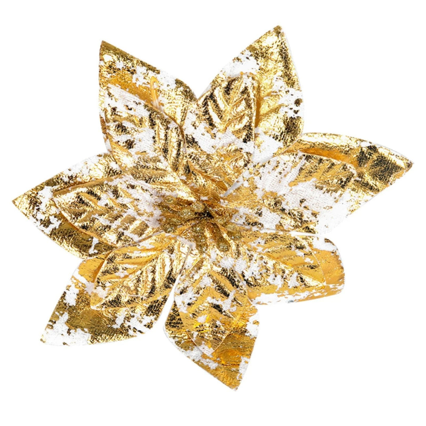 Glittering Artificial Poinsettia Flower Head With Festive Berry Accents