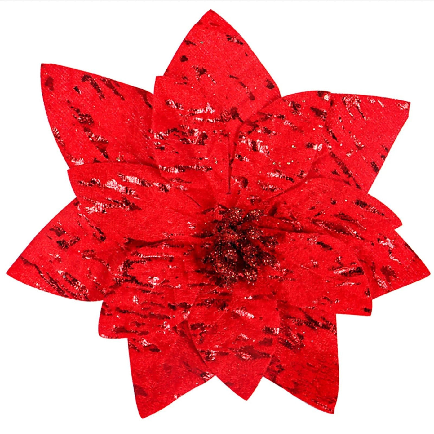 Glittering Artificial Poinsettia Flower Head With Festive Berry Accents