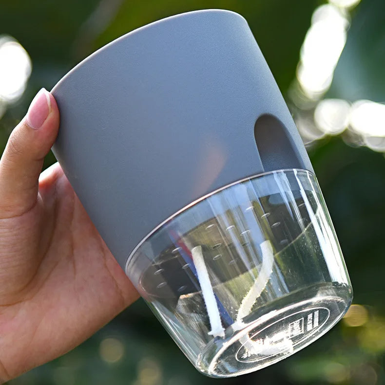 Self-Watering Planter Transparent Dual-Layer Flower Pot With Rope Irrigation