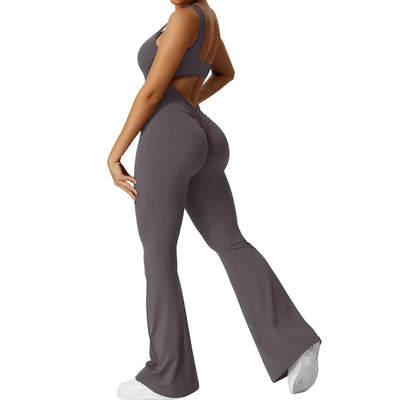 Backless Bootcut Jumpsuit Sleeveless Elastic One-Piece For Yoga