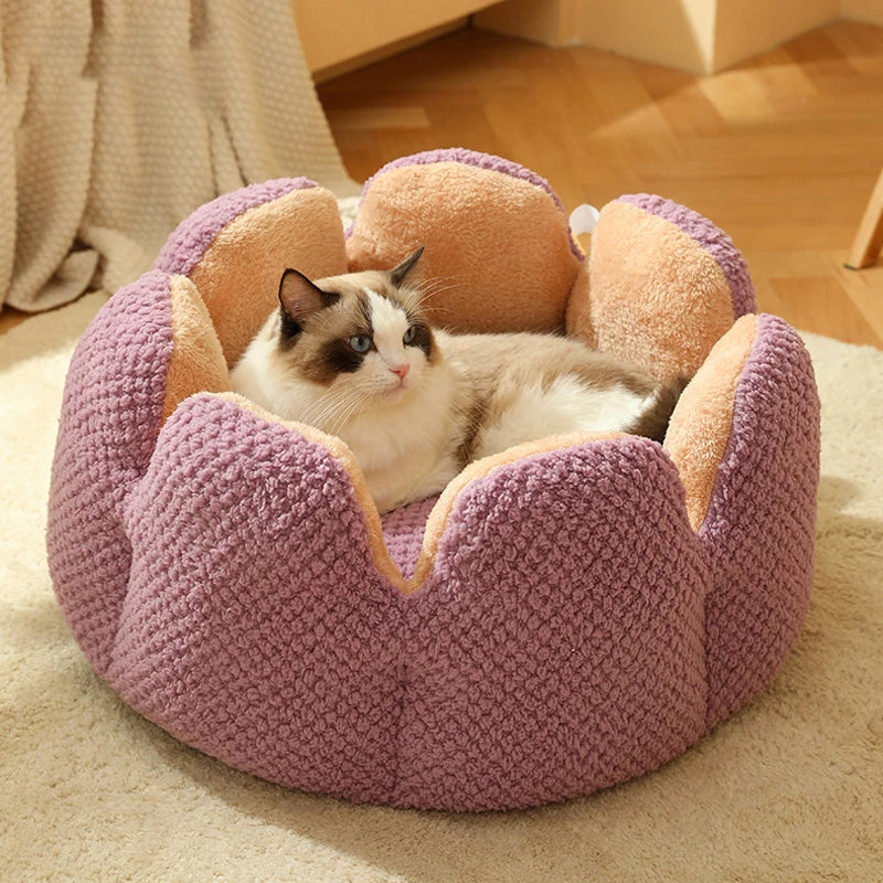 Cactus Petal Cat Bed Soft Cozy Winter Nest For Small Pets