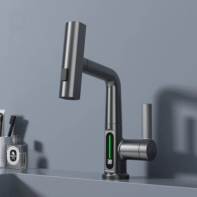 Intelligent Kitchen Faucet Brass Rotatable With Digital Display And Spray Modes