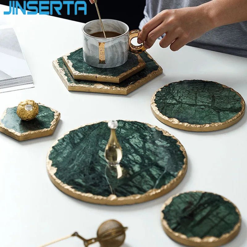 Green Marble Jewelry Coaster Elegant Organizer For Rings Necklaces Cosmetics
