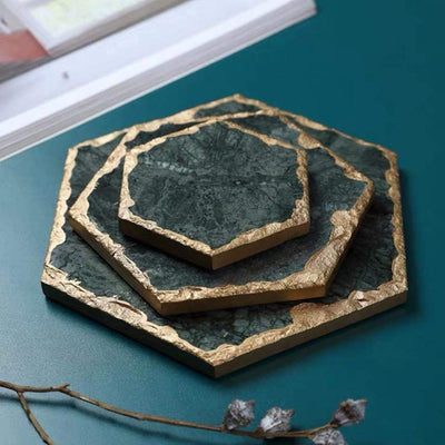 Green Marble Jewelry Coaster Elegant Organizer For Rings Necklaces Cosmetics