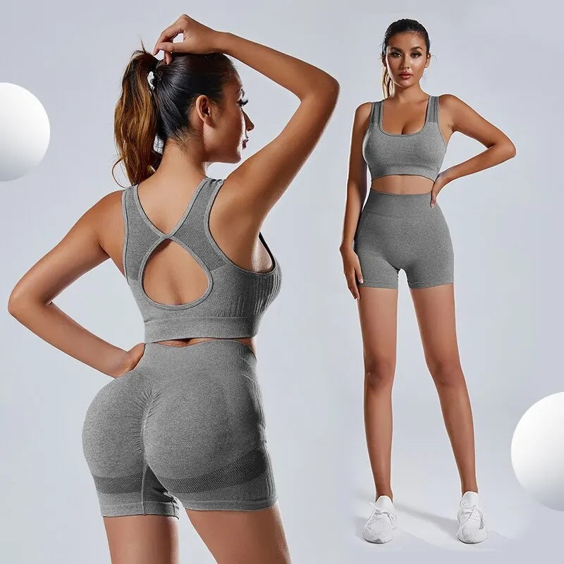 Acid Wash Workout Set For Women High Waist Shorts And Crop Top