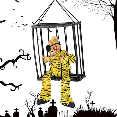 Halloween Prisoner Ghost Decoration Talking Hanging Cage Ghost