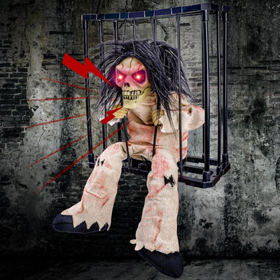 Halloween Prisoner Ghost Decoration Talking Hanging Cage Ghost