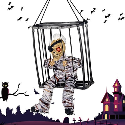 Halloween Prisoner Ghost Decoration Talking Hanging Cage Ghost