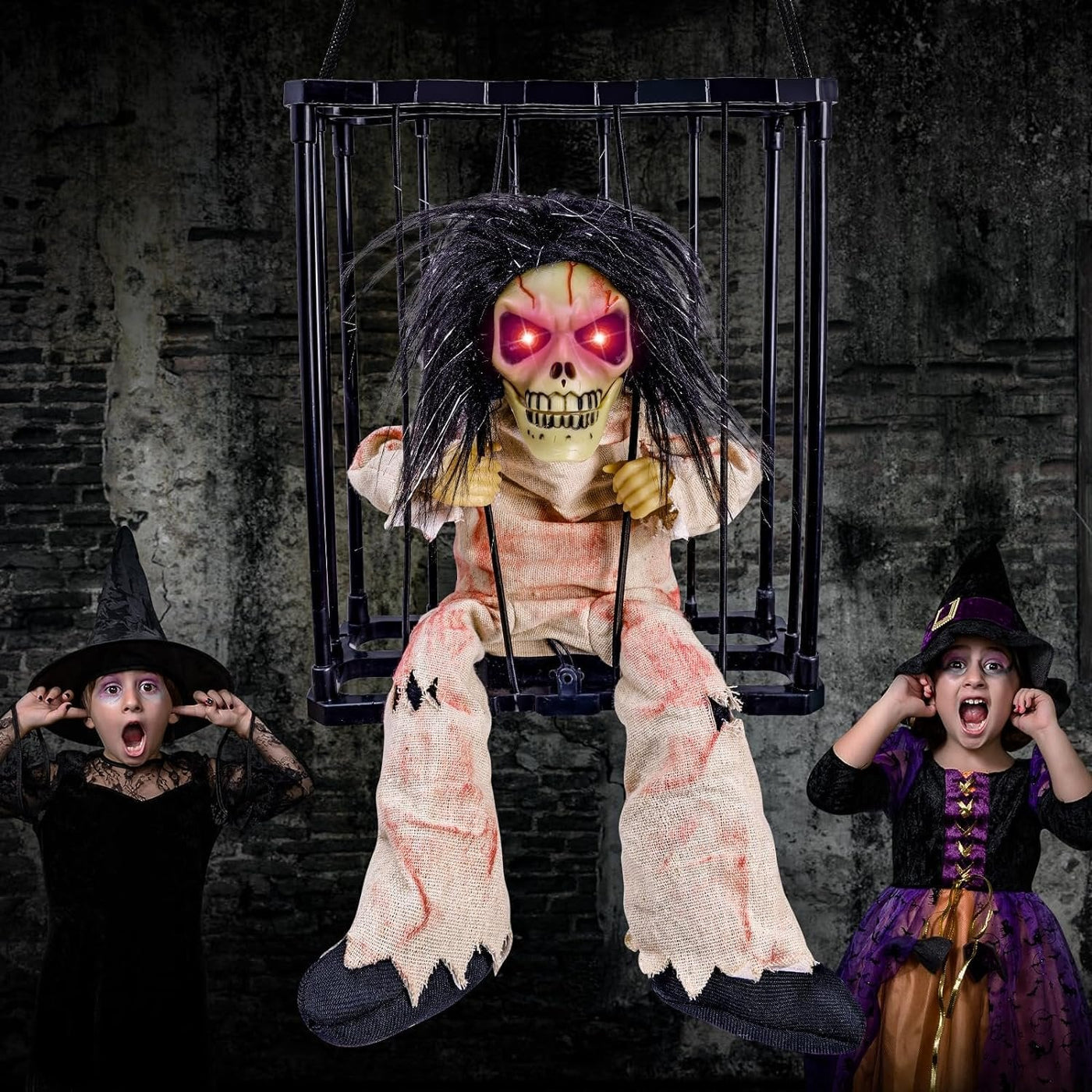 Halloween Prisoner Ghost Decoration Talking Hanging Cage Ghost