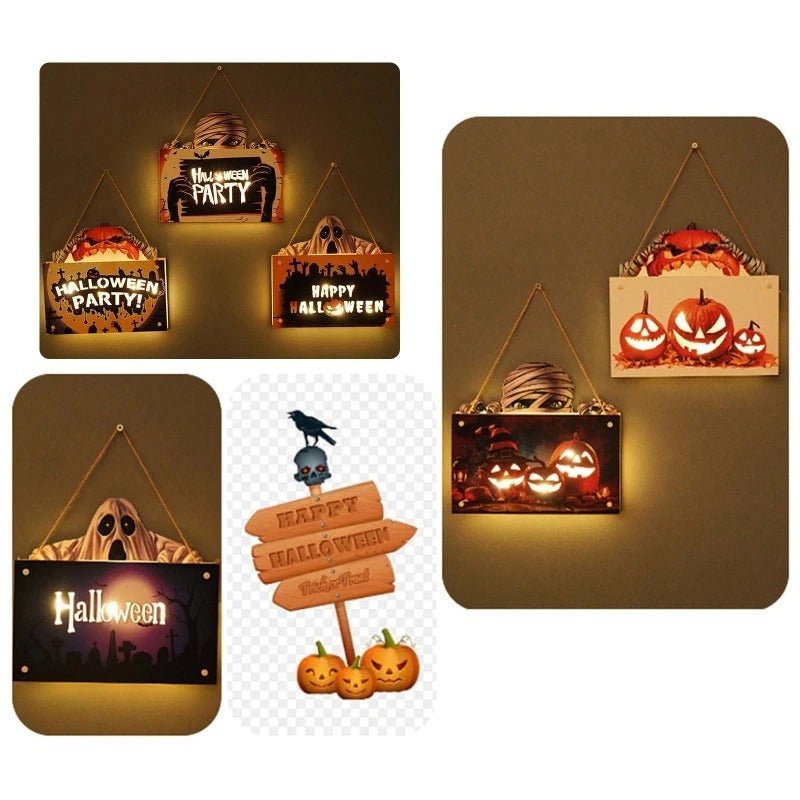 Halloween Wooden Door Sign Night Light Hanging Decor For Home