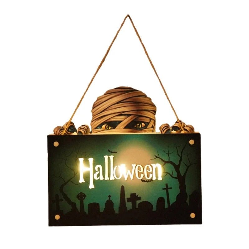 Halloween Wooden Door Sign Night Light Hanging Decor For Home