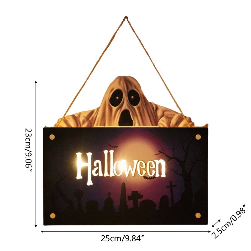 Halloween Wooden Door Sign Night Light Hanging Decor For Home