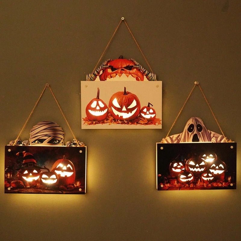 Halloween Wooden Door Sign Night Light Hanging Decor For Home