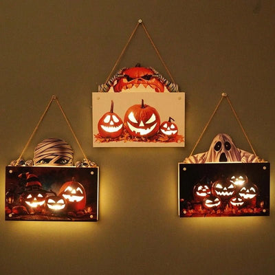 Halloween Wooden Door Sign Night Light Hanging Decor For Home