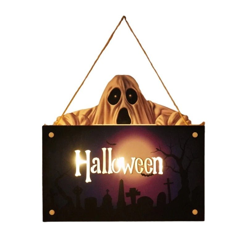 Halloween Wooden Door Sign Night Light Hanging Decor For Home