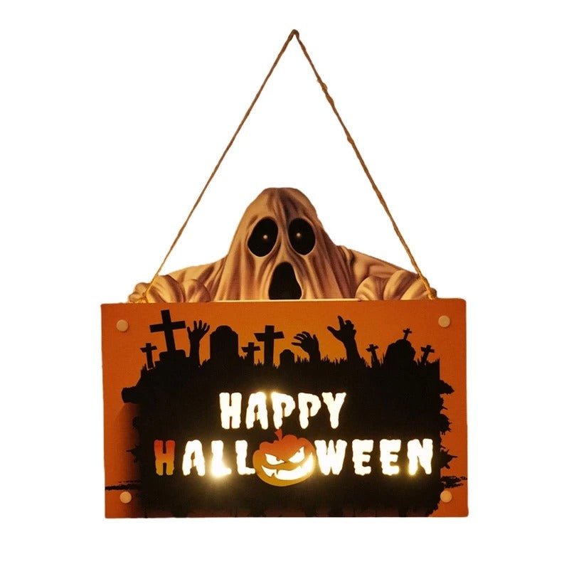 Halloween Wooden Door Sign Night Light Hanging Decor For Home