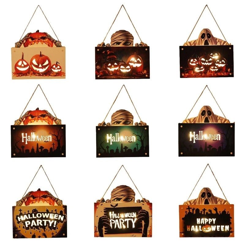 Halloween Wooden Door Sign Night Light Hanging Decor For Home