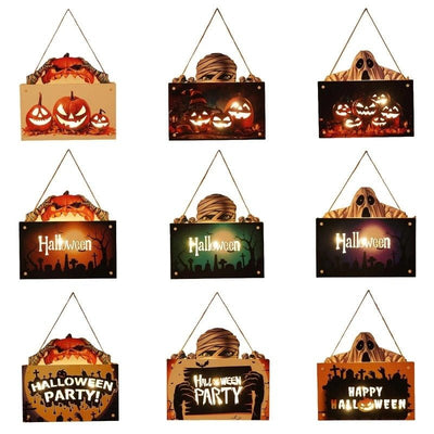 Halloween Wooden Door Sign Night Light Hanging Decor For Home