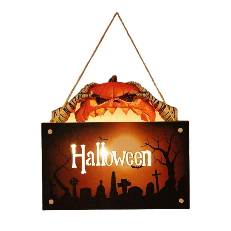 Halloween Wooden Door Sign Night Light Hanging Decor For Home
