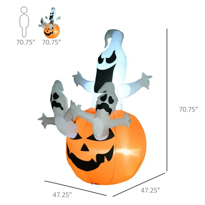 Halloween Inflatable Ghost Decoration Holding Pumpkin For Festive Party