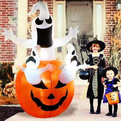 Halloween Inflatable Ghost Decoration Holding Pumpkin For Festive Party