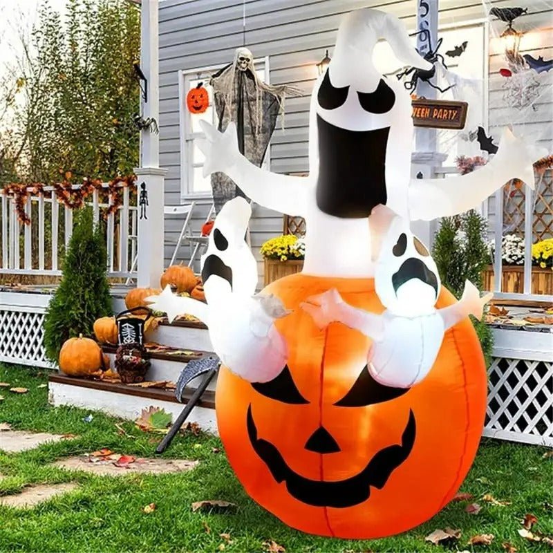 Halloween Inflatable Ghost Decoration Holding Pumpkin For Festive Party