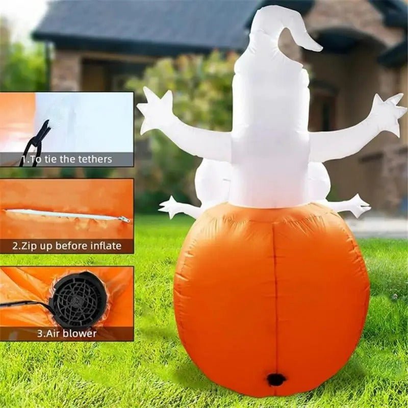 Halloween Inflatable Ghost Decoration Holding Pumpkin For Festive Party