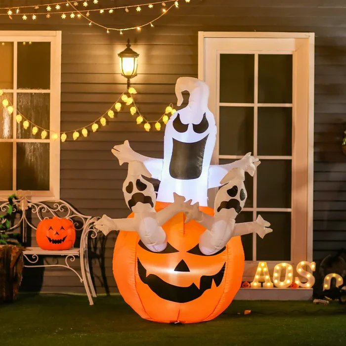 Halloween Inflatable Ghost Decoration Holding Pumpkin For Festive Party